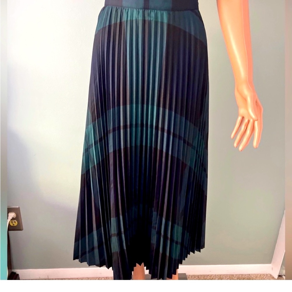 Talbots Blue and Green Pleated Midi Skirt